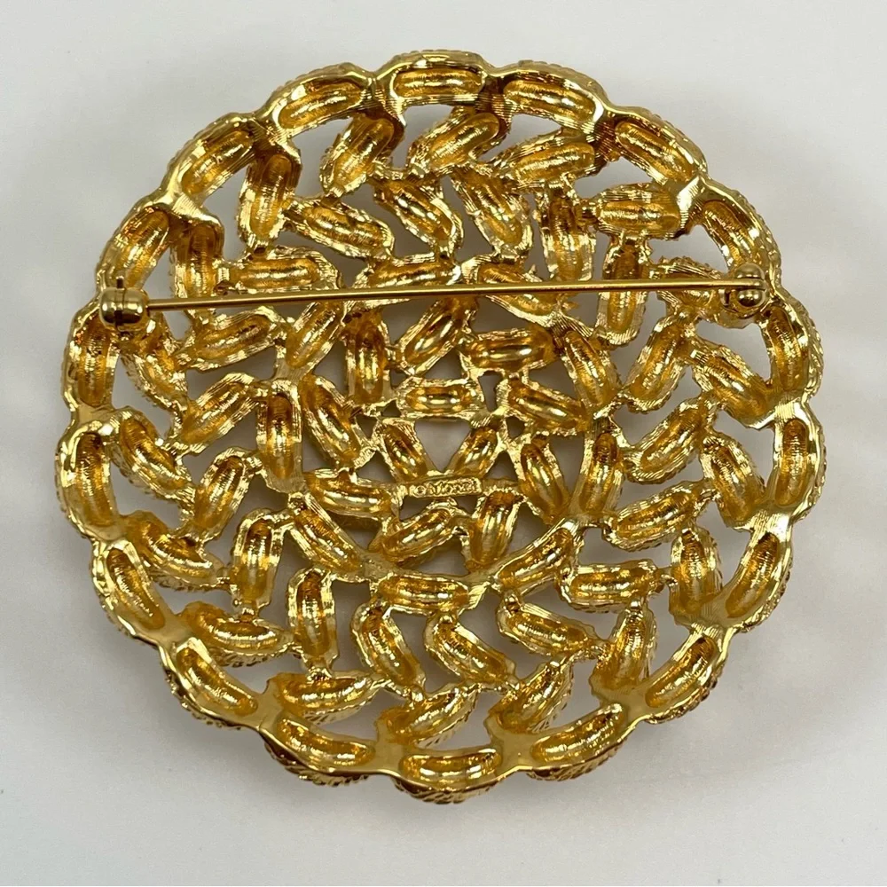 Monet Vintage 1980s Gold Plated Woven Brooch Pin Diamond Cut Statement Elegant